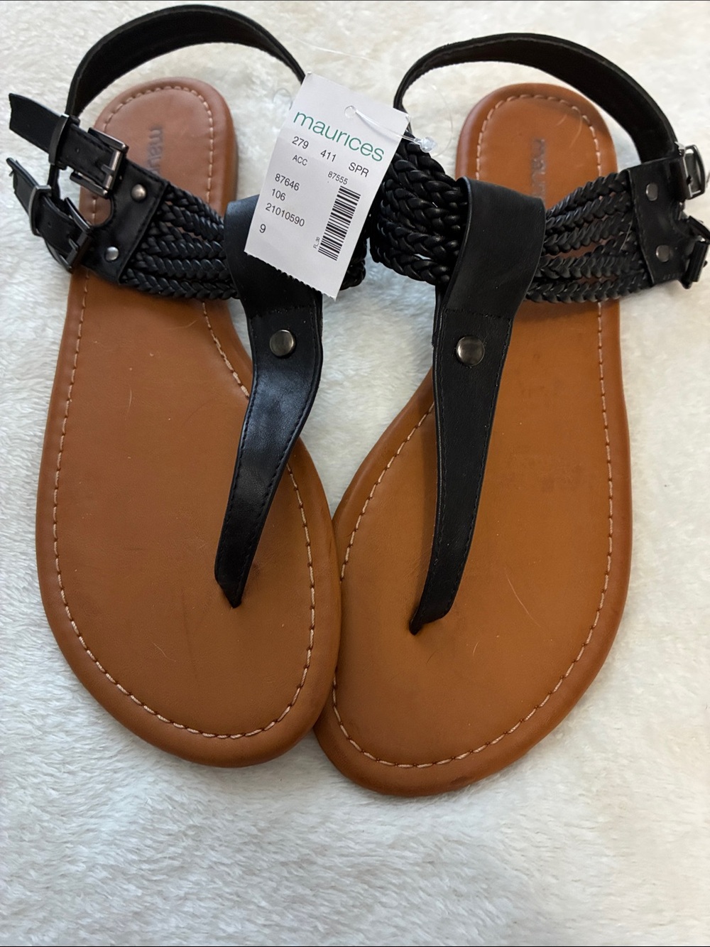 NWT Maurices Black Braided Toe-Ring Sandals for Women